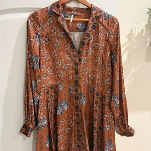 Free People Terracotta and Blue Mini Dress